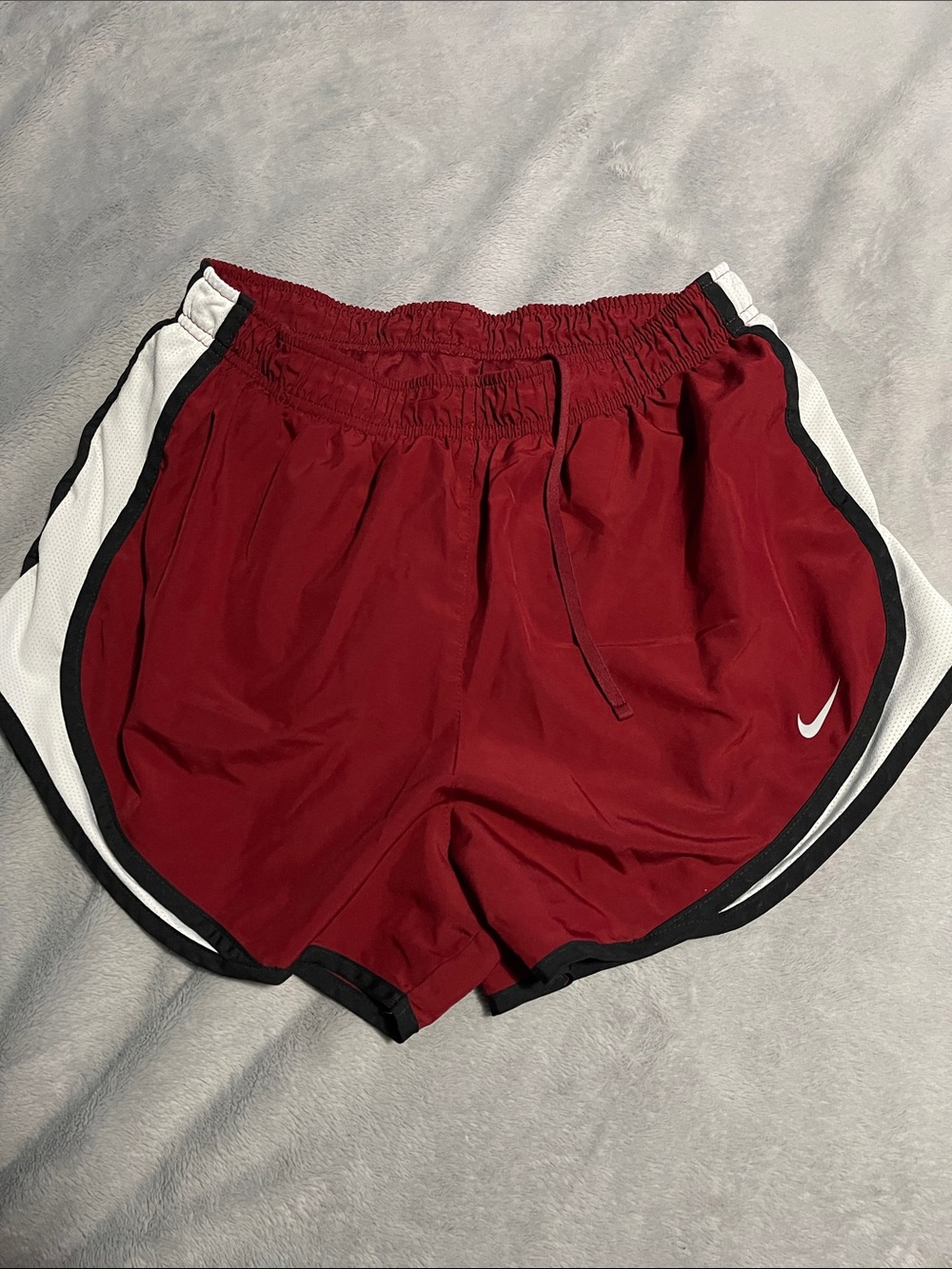 Nike Women's Maroon Athletic Shorts with White and Black Trim